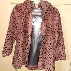 Great condition faux fur pink with black spot kids jacket size 3T
